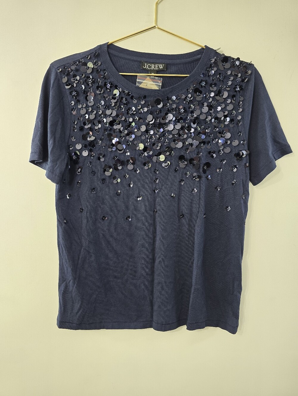 J Crew Sequin Embellished Tee Beaded Paillette Cotton Crewneck Bling NWT Size XS
